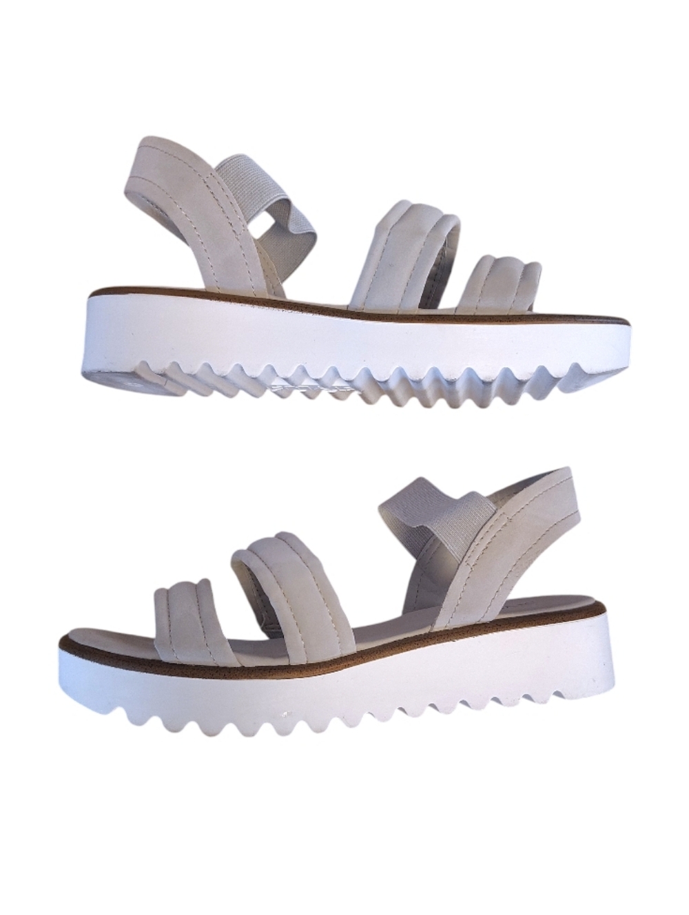 Stylus YOKO Light Grey Strappy Comfort Platform Sandals SZ 8.5 Neutral‎